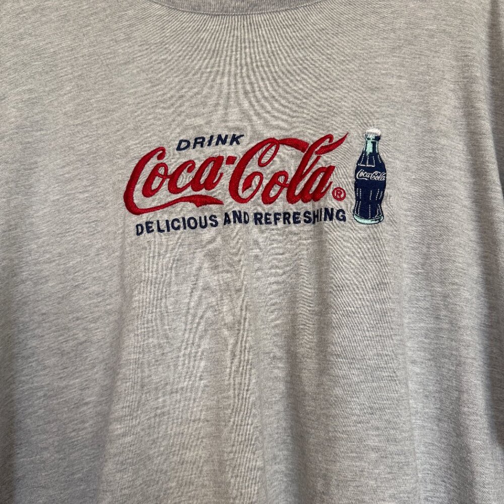Vintage Coca-Cola Embroidered Heather Gray Tee Plus Size 14W/16W - Picture 2 of 5